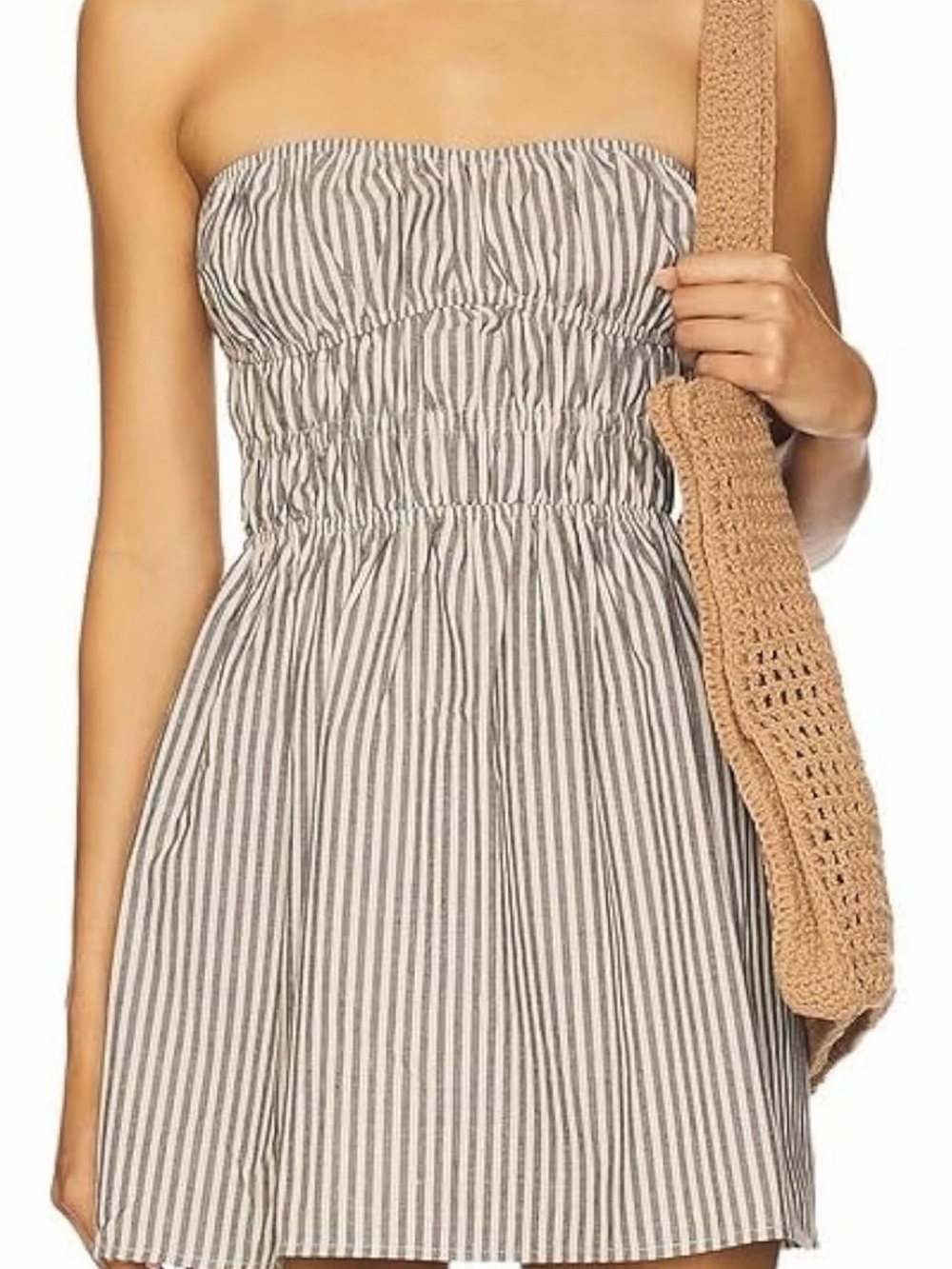 Never Worn- Strapless Hamptons Summer Dress in Gray and White